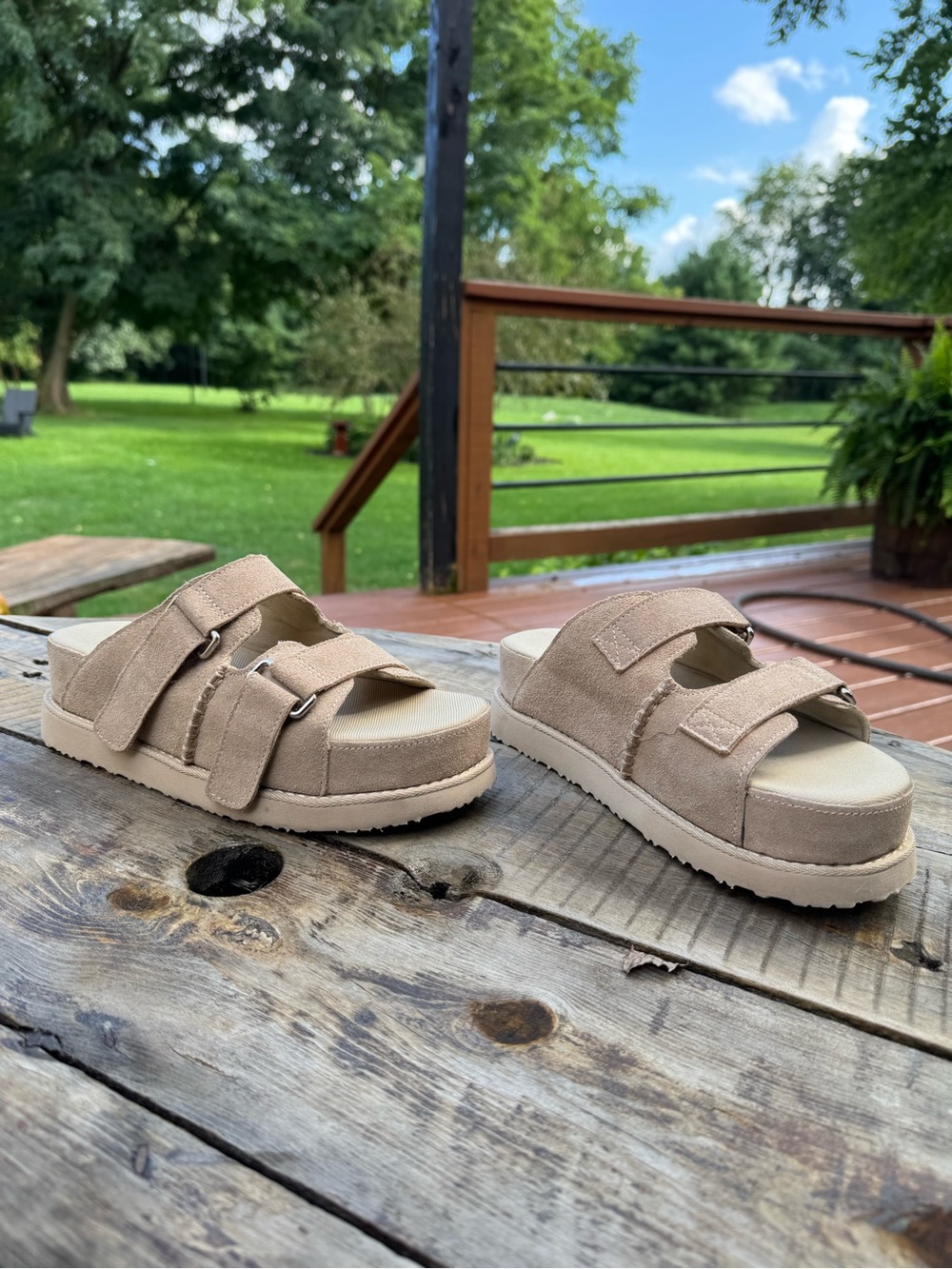 Project Cloud Beige Suede Platform Slide Sandals - Picture 2 of 5